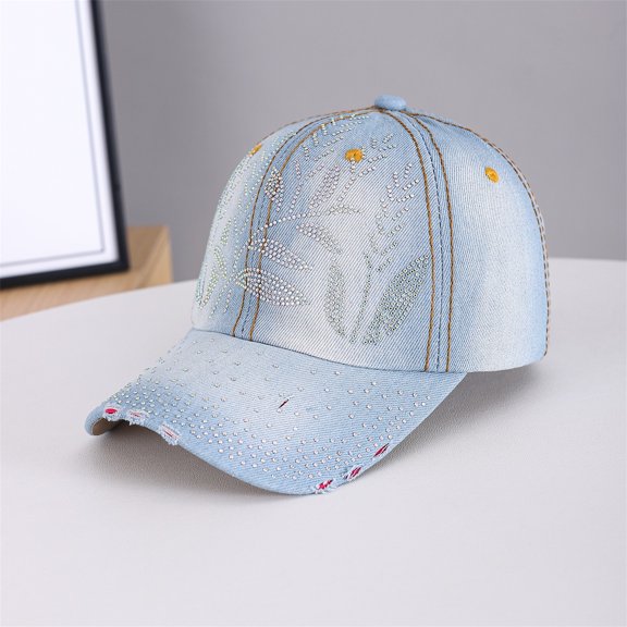 AirLoni Unisex Baseball Cap Soft Breathable Cotton Sparkling Rhinestone Sequin Decor Curved Brim Adjustable Buckle Sun Protection Casual Sports Hat Dad Hat Sky Blue,One Size