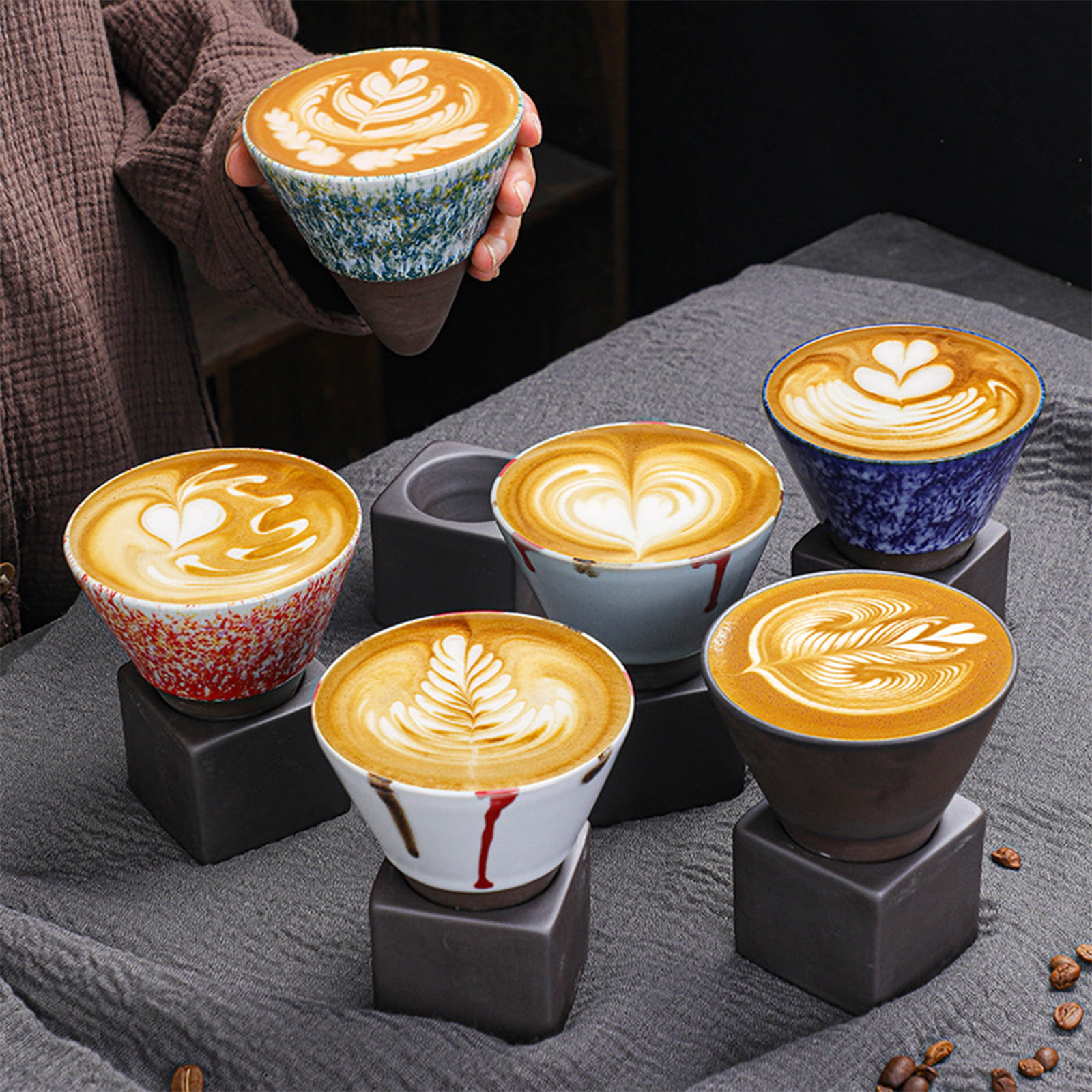 Teocera Black Multi Color Latte Mugs Set of 4-16 oz Porcelain Coffee Cups  with Handle, Large Cappucc…See more Teocera Black Multi Color Latte Mugs  Set