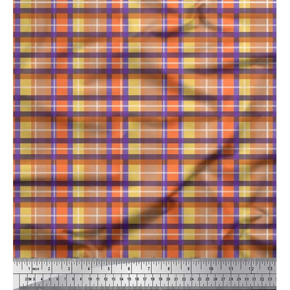 Soimoi Purple Heavy Satin Fabric Gingham Check Fabric Prints By Yard 54 Inch Wide