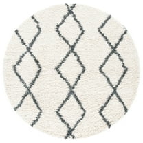 SAFAVIEH Venus Nanda Geometric Shag Area Rug, Ivory/Dark Grey, 6'7" x 6'7" Round