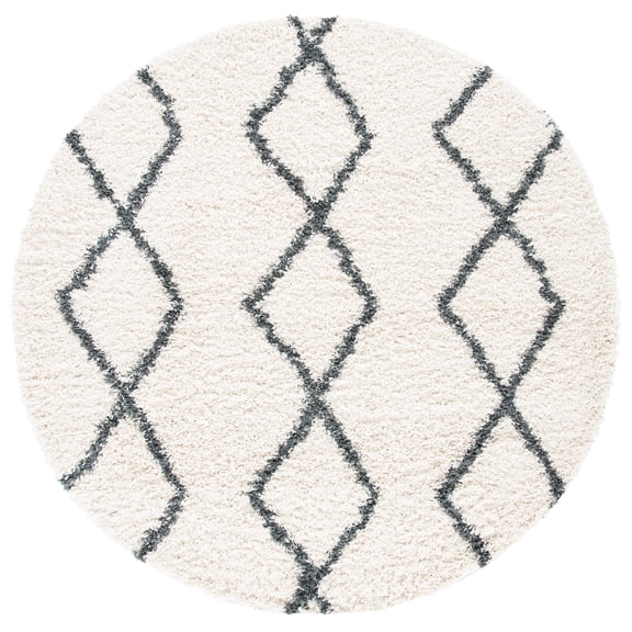 SAFAVIEH Venus Nanda Geometric Shag Area Rug, Ivory/Dark Grey, 6'7" x 6'7" Round