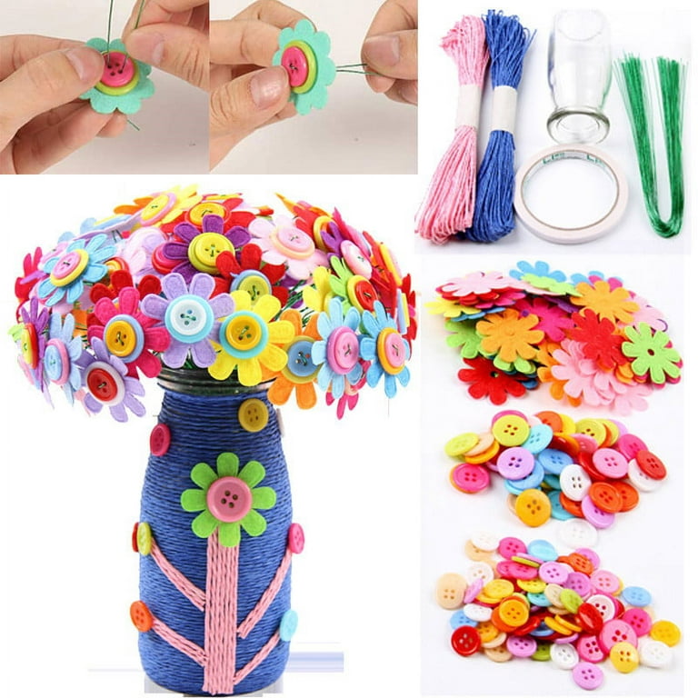 Flower Bouquet with Buttons Vase for Kids Age 4-8 Flower Craft Kit