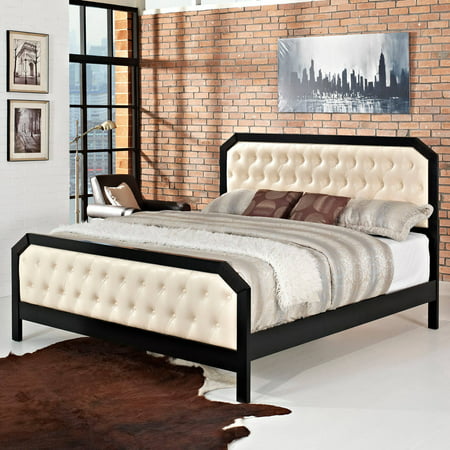 Modway Tommy Bed in Black Frame Ivory Headboard, Multiple Sizes