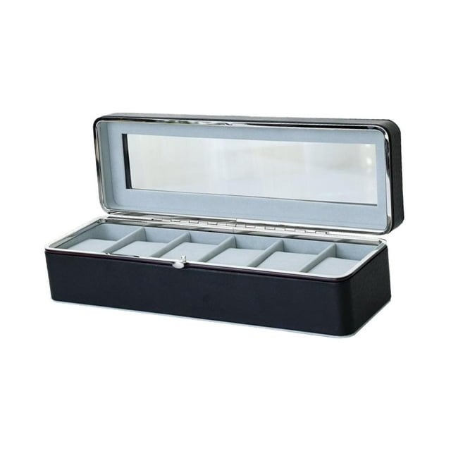 Caja de almacenamiento de relojes Fernando 6 ranuras decorativa con tapa transparente