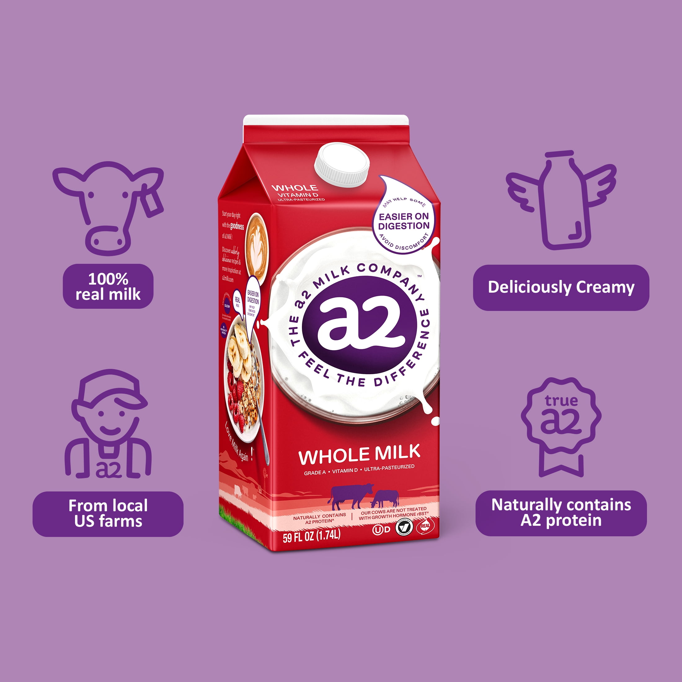 a2 Milk® Vitamin D Whole Milk, 59 oz