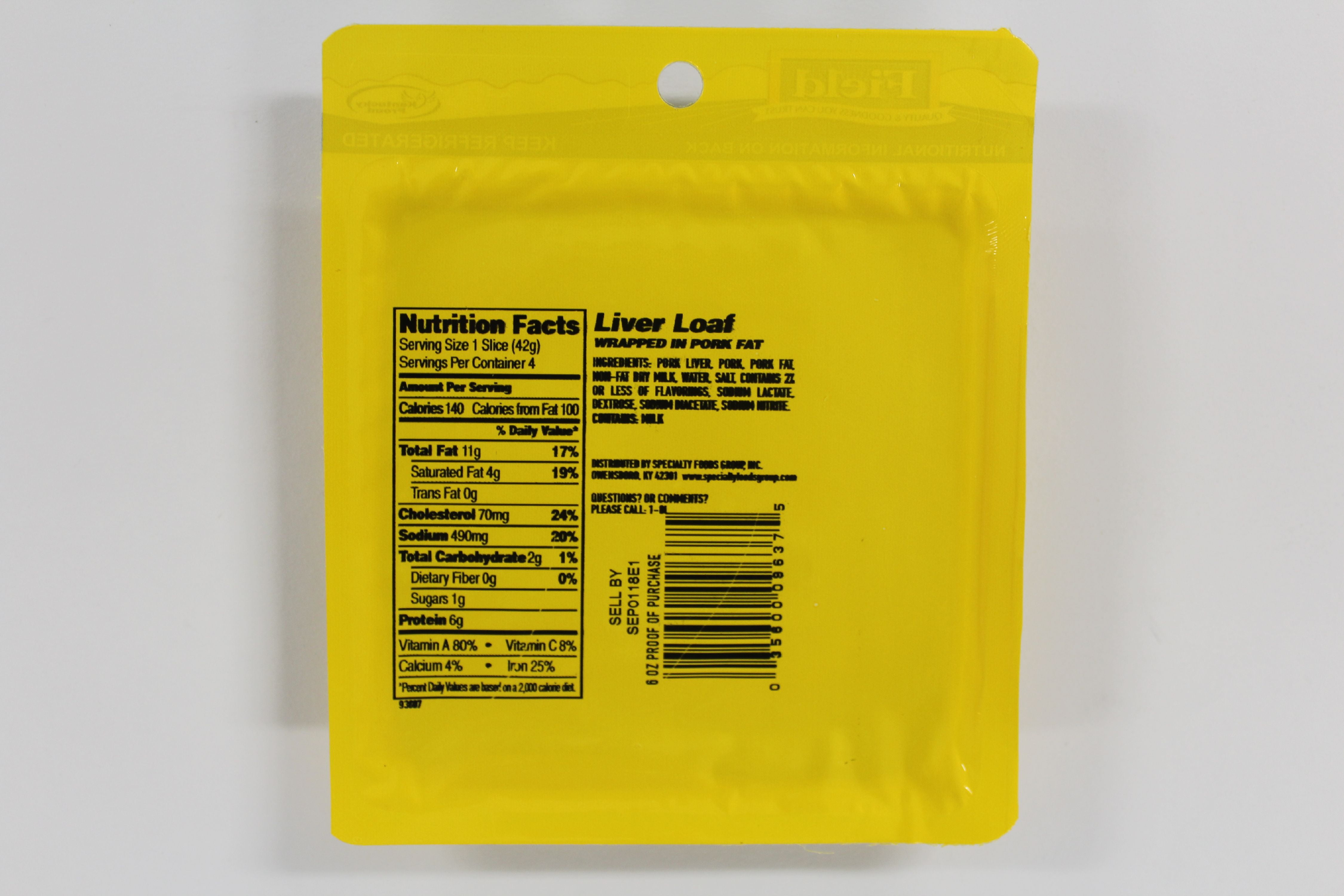 Field Liver Loaf, Sliced, Deli Meat, 6 oz