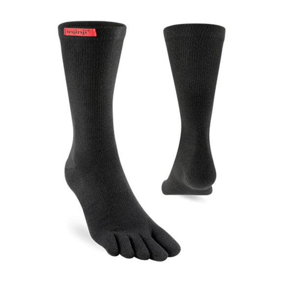 Injinji Men's Sport Original Weight Crew Coolmax Toesocks, Black, Small