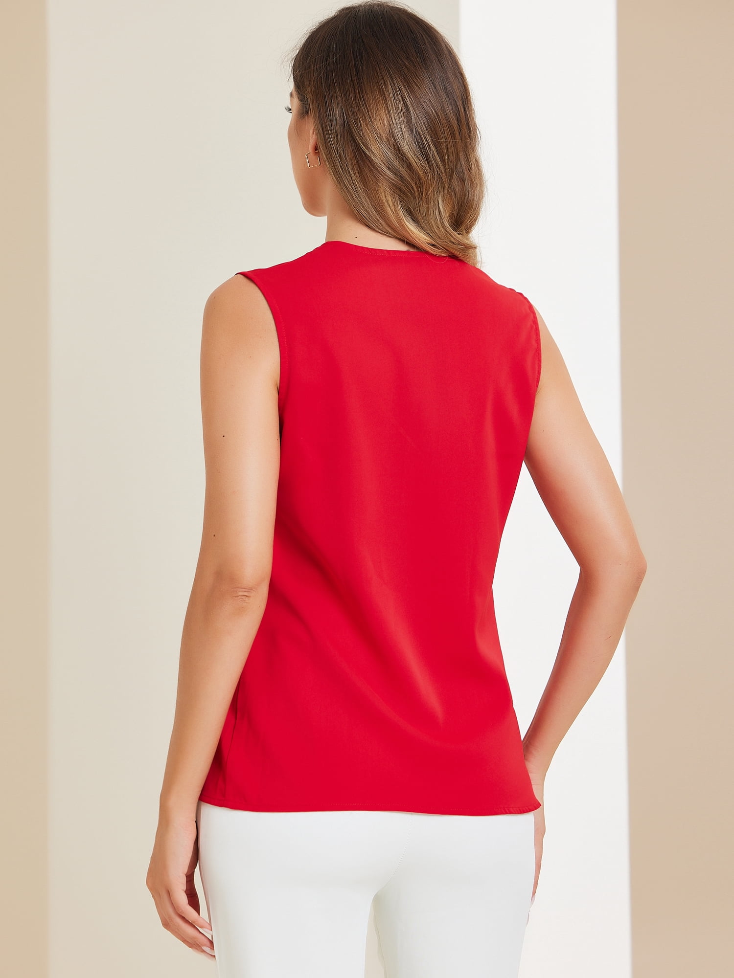 DARING DIVA Sleeveless Pleated Front Work Office Blouse XS Red