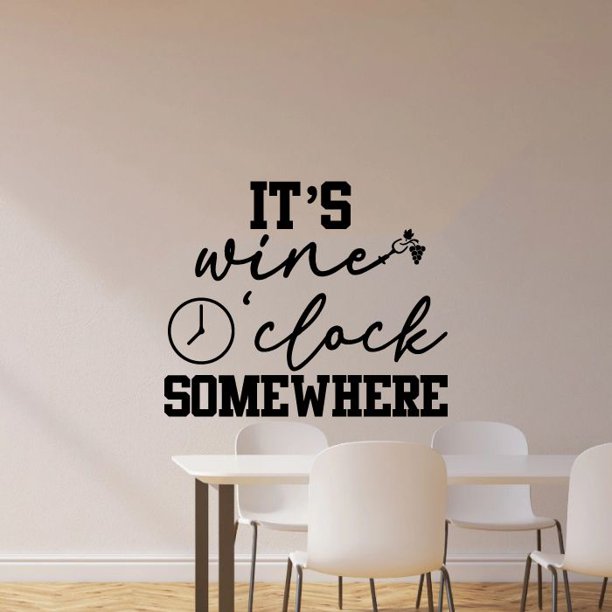 Wine O'Clock Quotes Wine Quote Wine Bottle Drinking Glass Wall Decals