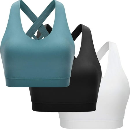 

Elbourn 3PC Sports Bra for Women Criss-Cross Back Padded Strappy Sports Bras Medium Support Yoga Bra with Removable Cups(L)