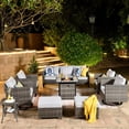 thumbnail image 2 of Ovios 9 Pieces Outdoor Patio Furniture with 30 inch Gas Fire Pit Table CSA Approved Grey Wicker Conversation Set with 360 Degree Swivel Rocking Chair, Metal Frame, 2 of 8