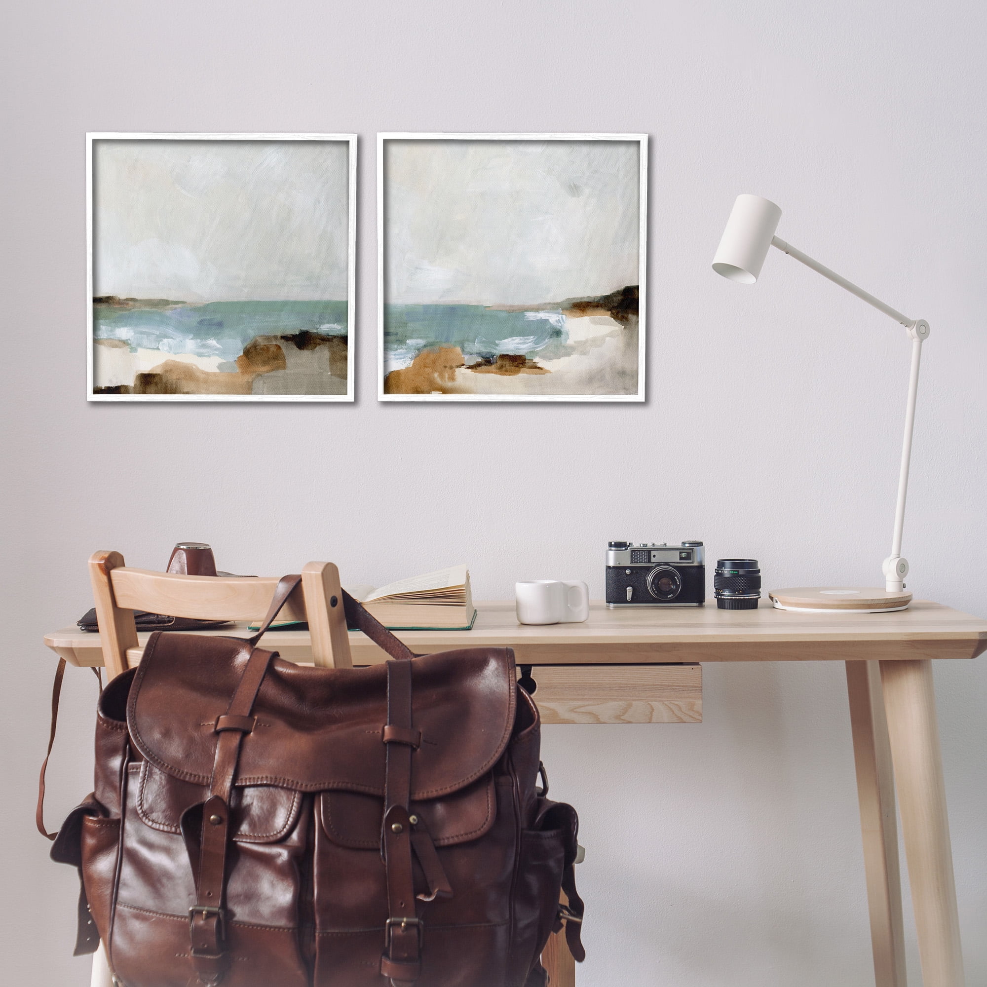 Stupell Industries Abstract Beach Cove Landscape Cliffs Nature Painting White Framed Art Print Wall Art, 17 x 17, Set of 2