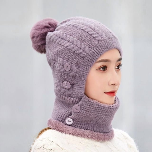 Gorro de punto forrado para mujer, juego de máscara de bufanda de invierno para mujer, gorro cálido para niñas, gorro con orejeras