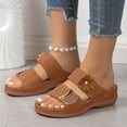 thumbnail image 2 of Women's Wedge Orthopedic Slip on Sandals Boho Flower Peep Toe Low Heel Dress Slides Slippers for Women 2025, 2 of 7