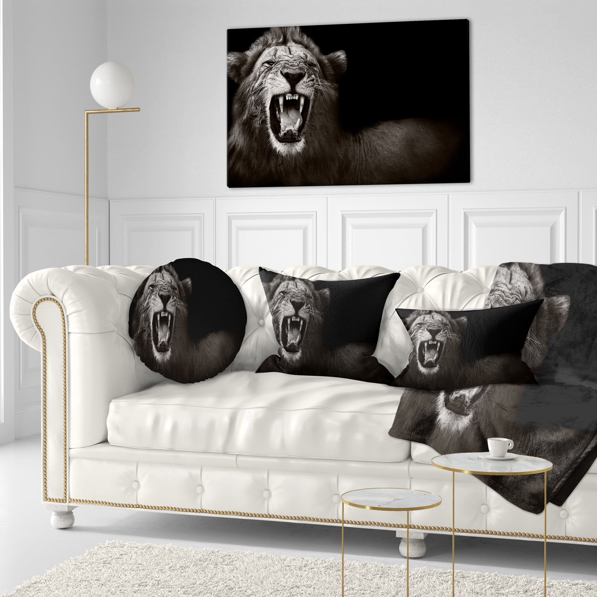 Designart Lion Displaying Fiery Face - Animal Throw Pillow - 12x20