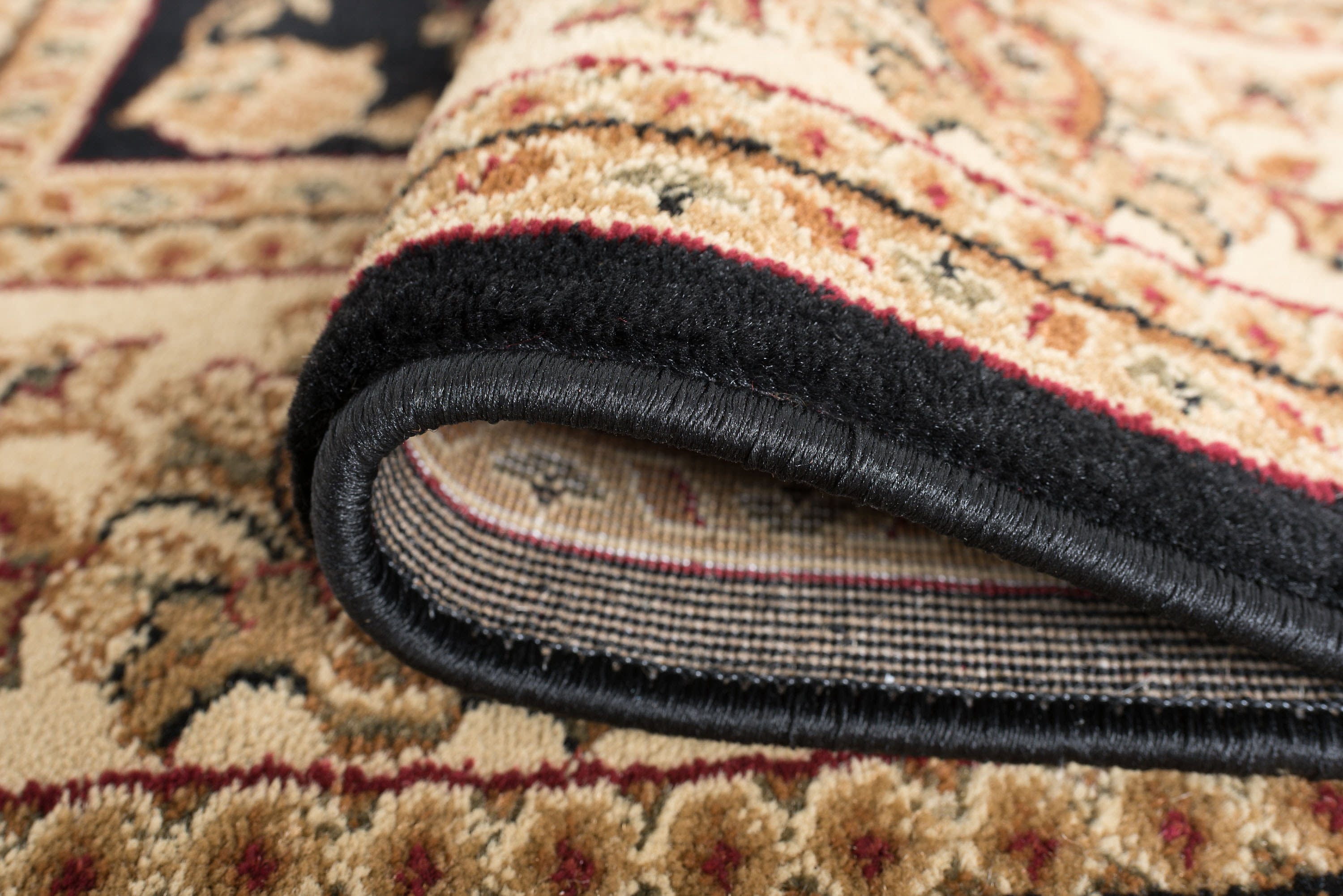 Sensation Transitional 2' x 10' Black and Beige Polypropylene Indoor Area Rug