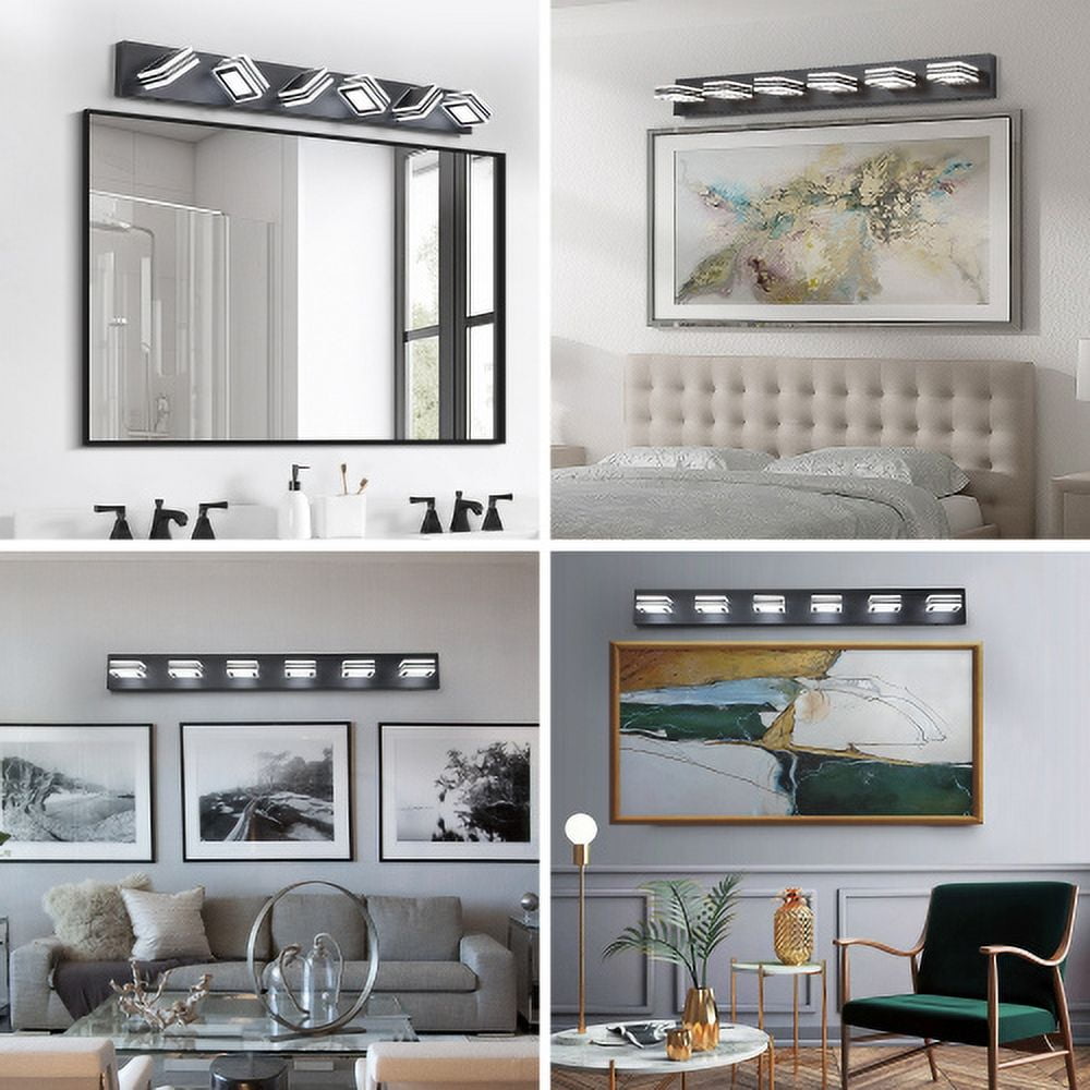 ACE-LIGHTS,Modern 6-Light(5 Colors Temp.) Rotatable & Dimmable LED Vanity Light with Acrylic Shades,Sleek Bathroom Wall Fixture for Bathroom,Dressing Room,Mirror Cabinet,Living Room,Bedroom(Black）