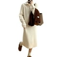 thumbnail image 3 of Women'S Elegant Long Sleeve Lapel Knitted Fall Winter Over-The-Knee Sweater Dress with Zipper Cream White One size, 3 of 8