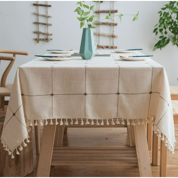 Rustic Lattice Tablecloth Cotton Linen Square Table Cloths for Kitchen Dining, Party, Holiday, Christmas(2 color,11 sizes)C