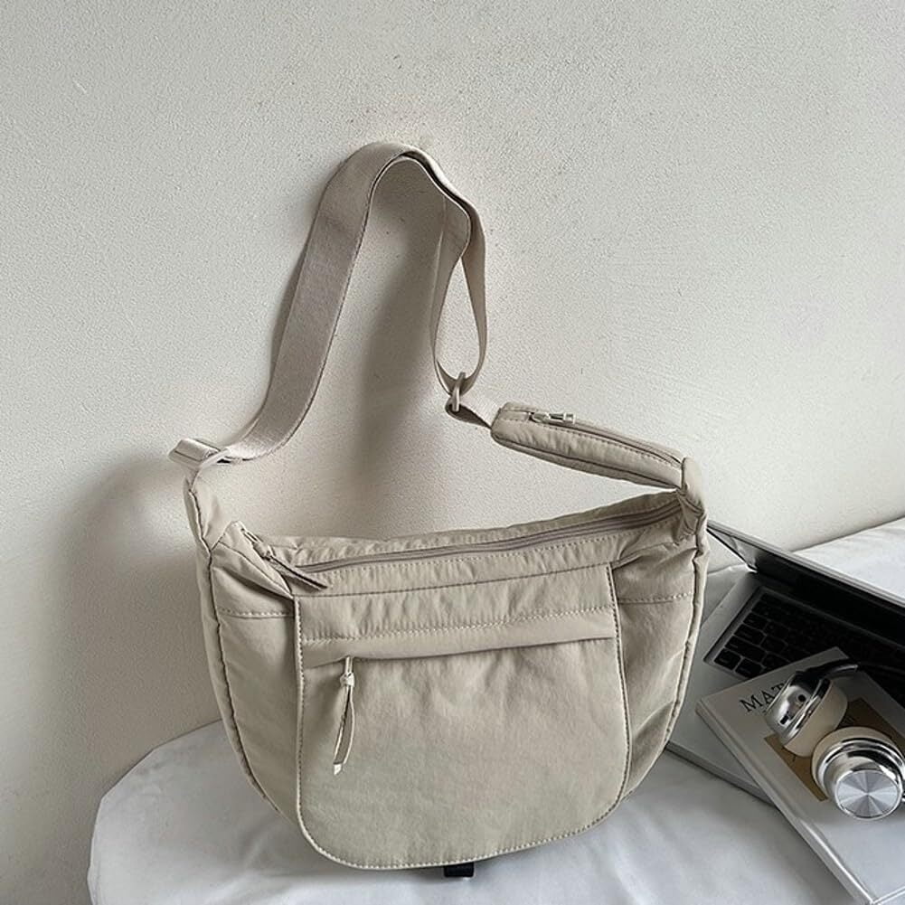 LKJYER Slouchy Nylon Bags for Women 2025 Crescent Crossbody Bag Hobo Shoulder Purse Work Travel Tote Handbag Everyday Purses