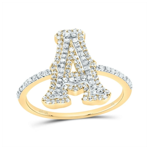 10kt Yellow Gold 3/8 Cttw Diamond Fashion Initial "A" Ladies Wedding Engagement Anniversary Ring, Women Size: 5-9