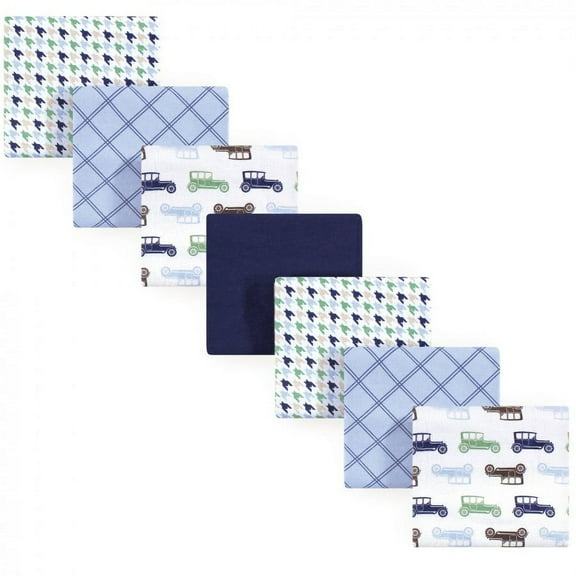 Hudson Baby Infant Boy Cotton Flannel Receiving Blankets Bundle, Blue Cars, One Size
