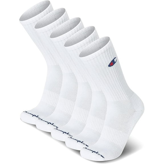 Champion Mens Performance Crew Socks, 6-12, 5Pack White