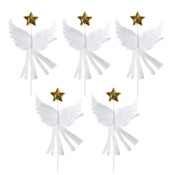 TAILTOSS Wing Topper for Girl with Stereoscopic Cake Decor Plastic White Perfect for Birthday Parties and Festivals 5PCS