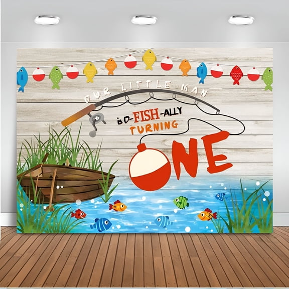 CCOCC Fishing Theme 1st Birthday Backdrop for Boys, Officially One Party Decorations, First Birthday Photo Banner for Cake Table and Studio