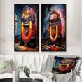 thumbnail image 1 of Designart "Jukeboxes harmonies Nostalgiques I" Jukeboxes Encadrée Wall Art Lot de 2 - Orange Mode Encadrée Toile Ensemble pour la Décoration du Salon, 1 of 6