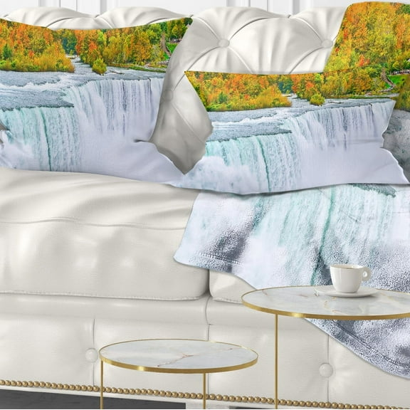 Designart Autumn Niagara Falls Panorama - Landscape Printed Throw Pillow - 12x20