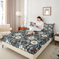 thumbnail image 4 of Homewish Chic Floral Flowers 4-Piece Full Size Sheets For Kids Teens Adults,Exotic Style Bed Sheets,Retro Vintage Lightweight Sheet Sets,Ultra Soft Home Decor, 4 of 7