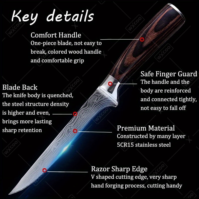 WXCOO 3 Pcs,Kitchen Chef Knife Set, High Carbon Stainless Steel Damascus Drawing Gyuto Cleaver Set Slicer Santoku Knife Chef Knife Vegetable Knife Meat Cleaver Utility Knife Professional Boning Knife