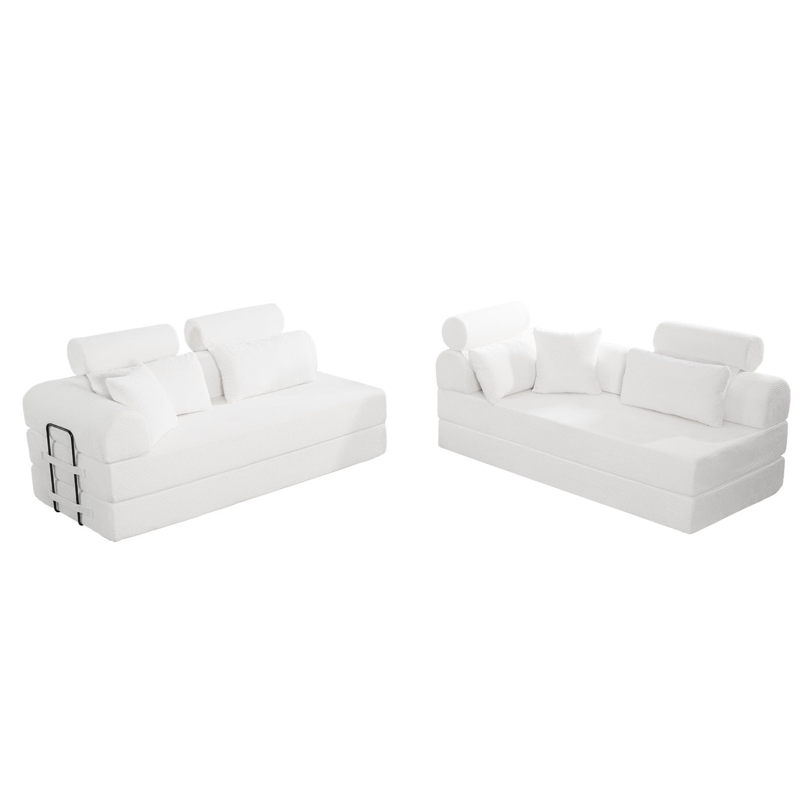 L-Shaped Sectional Sofa Converts to Bed, Corduroy Chaise Lounge with 28D High-Density Foam, No Assembly Compressed Couch for Apartments and Studios, Beige