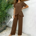 thumbnail image 3 of gbyLJF Womens Short Sleeve Wide Leg Set Summer Travel Vacation Outfits Dressy Spring Two Piece Sets for Women, 3 of 9