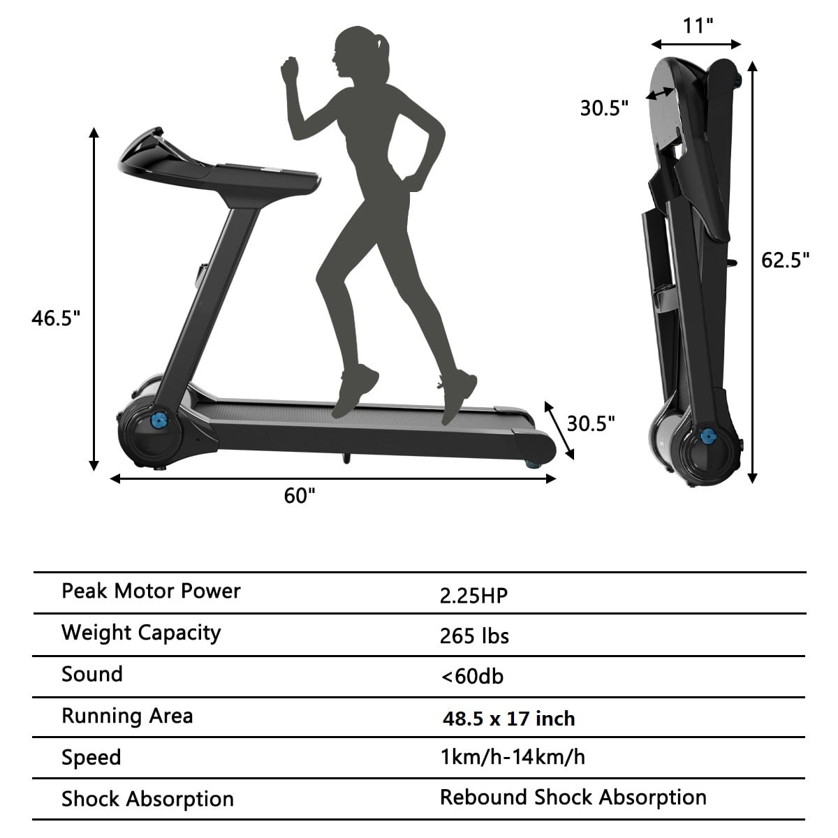 Gymax 2.25HP Electric Folding Fitness Treadmill w/APP Heart Rate