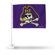 Rico Industries College East Carolina Pirates Alternate Double Sided Car Flag -  16" x 19" - Strong Pole that Hooks Onto Car/Truck/Automobile