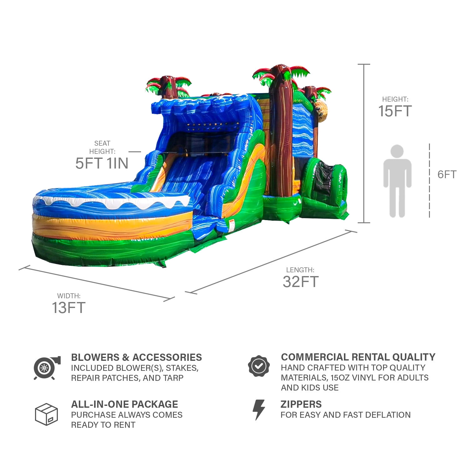 JumpOrange Jaguar Commercial Grade Bounce House Water Slide for Kids and Adults (with Blower)