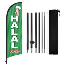 QSUM Halal Food Sign Feather Flag with Pole Kit,8.2FT Halal Food Decoration Display, Halal Food Business Sign,Halal Food Swooper Flag