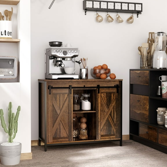 36" Industrial Sideboard Buffet Cabinet with Sliding Barn Doors and Adjustable Shelves