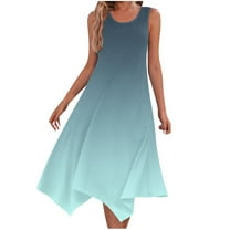 A-line Dress for Spring Summer 2025 Womens Casual Holiday Resort Beach Outfits Crew Neck Gradient Sundress Ruffle Hem