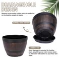 thumbnail image 5 of VECELO 3 Pack (9"/11.3"/13") Plant Pots, Whiskey Barrel Planters with Drainage Holes & Saucer, Plastic Imitation Wine Barrel Decoration Flower Pots, for Indoor & Outdoor Garden Home Plants, Brown, 5 of 10