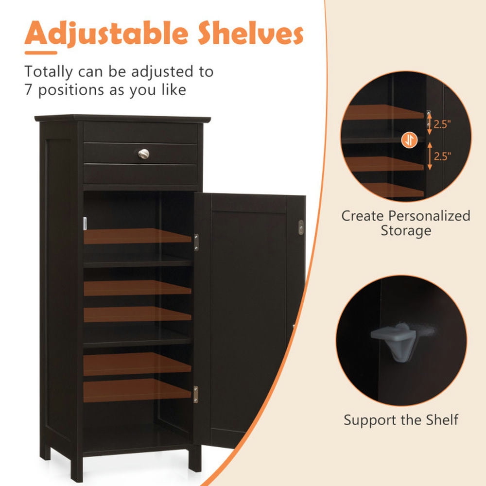 Finihen Storage Cabinet, Floor Cabinet, Wooden Storage Free-Standing Floor Cabinet with Drawer and Shelf, for Bathroom, Living Room, Bedroom, Kitchen, Brown
