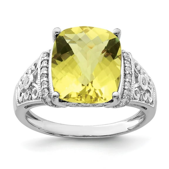Primal Silver Sterling Silver Rhodium Diamond and Checker-Cut Lemon Quartz Ring