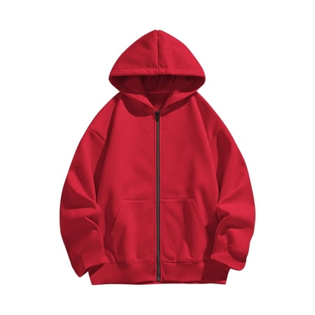 IVEYRTF Boys Girls Zip Up Hoodie Casual Jacket Long Sleeve Top with Pockets Full Zip Front Closure Kids Sweatshirt for Daily Wear School Travel Cold Weather(Red#2 11-12 Years)