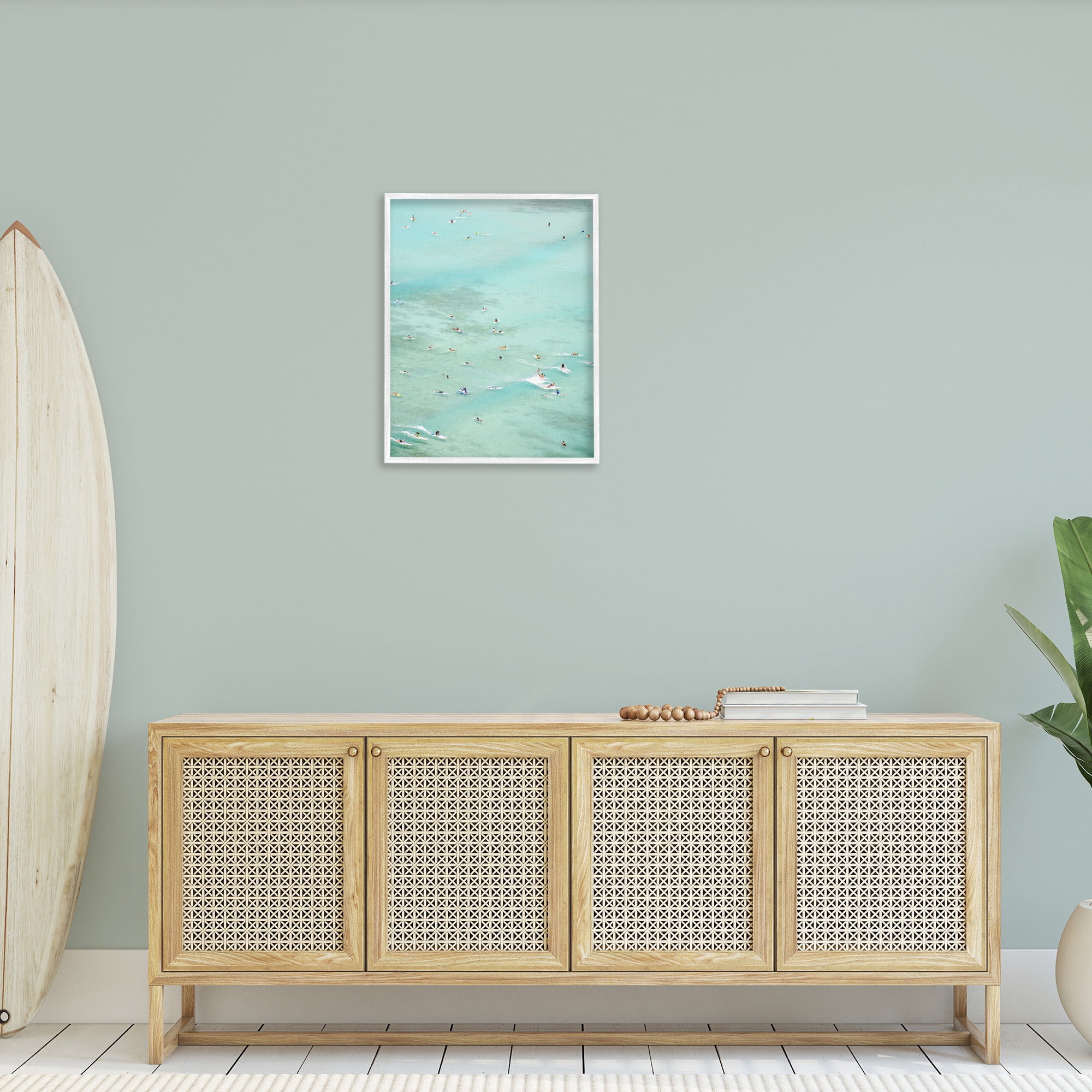 Stupell Industries People Swimming in Summer Landscape Painting White Framed Art Print Wall Art, 24 x 30