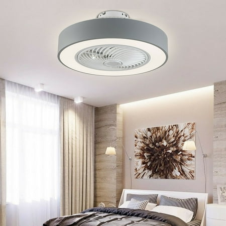 

22 LED Ceiling Fan Light Round Chandelier Invisible Bladeless Fan Lamp for Bedroom Living Room Gray