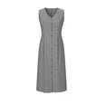 thumbnail image 7 of Kvture Women's Summer Linen Button Up Sundress V Neck Sleeveless Casual Midi Dress with Pockets Beach Vacation Flowy Dress Gray, 7 of 7