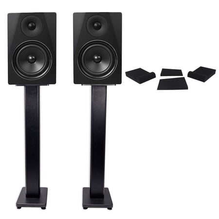 2) Rockville DPM6B Dual Powered 6.5" 420 Watt Active Studio Monitors+Stands+Pads