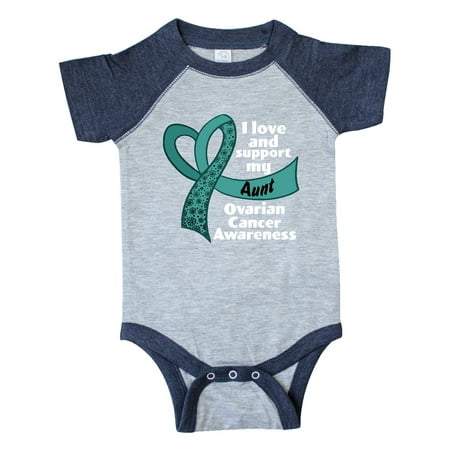 

Inktastic I Love and Support My Aunt Ovarian Cancer Teal Ribbon Heart Gift Baby Boy or Baby Girl Bodysuit